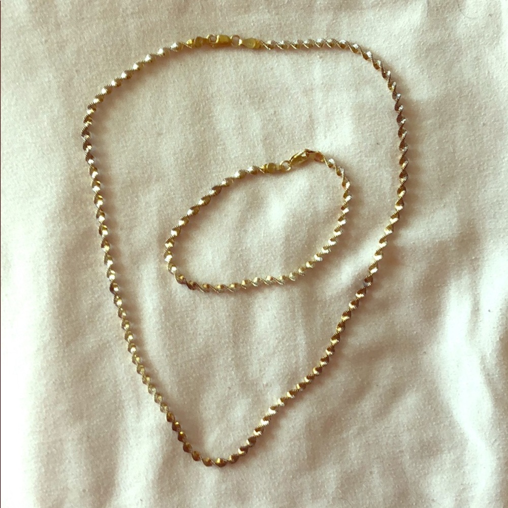 Gold and silver 2-tone necklace, bracelet set